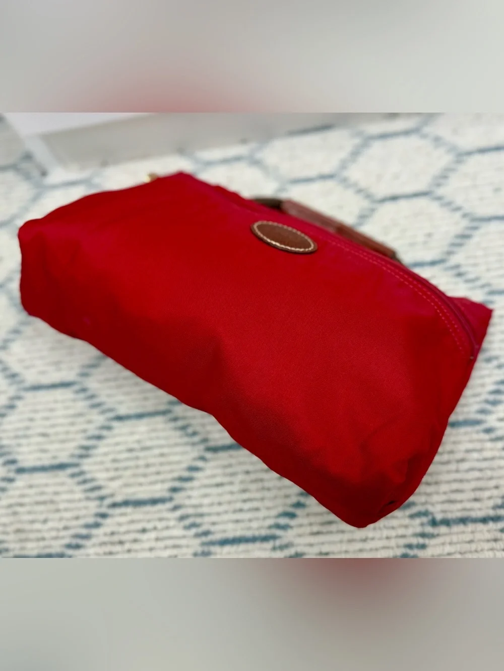LONGCHAMP Vintage Y2K Collectors Made N France Le Pliage Nylon Red & Leather Bag - Picture 5 of 16